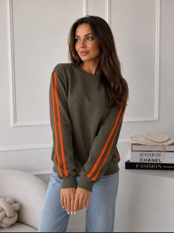Bluza bawełniana w kolorze khaki z pomarańczowymi lampasami